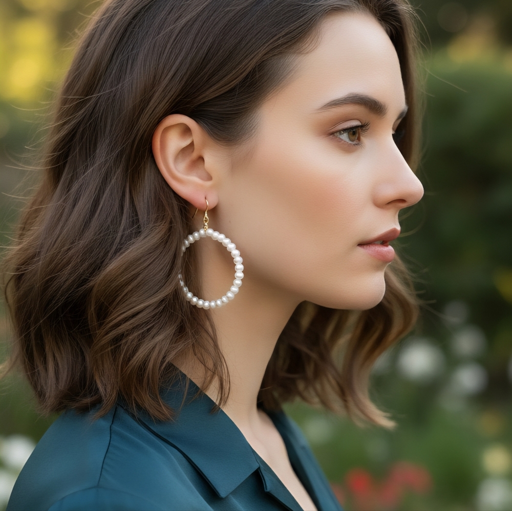 Elegant Glass Pearl Hoop Earrings